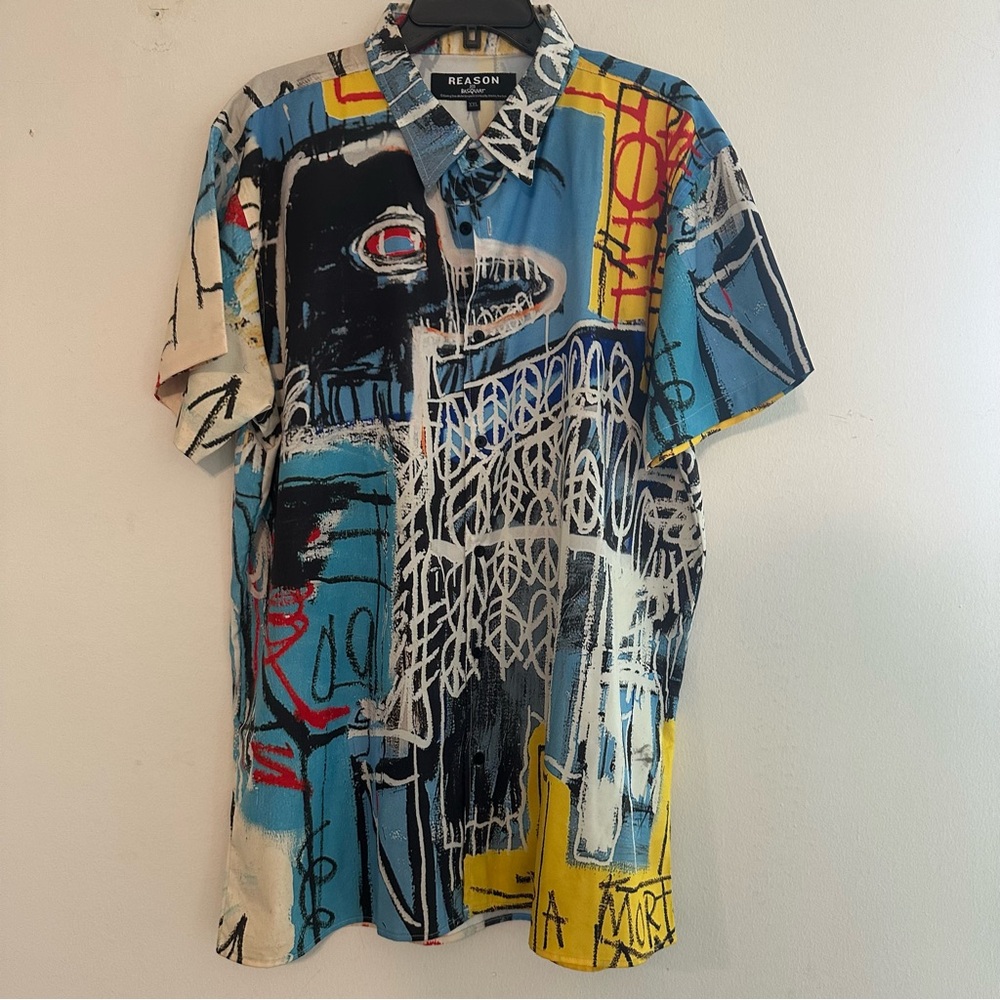 Reason Blue and Yellow Casual Button Down Shirt Abstract Design